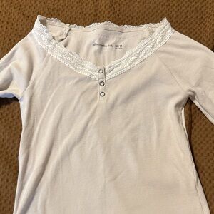 abercrombie kids Lace-Trim Ribbed Henley Top in Cream
